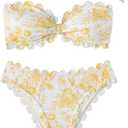 SHENHE Women's 2 Piece Bandeau Bikini Sets Floral Print Scalloped Boho Strapless Swimsuits (S, Yellow)
