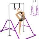 Gymnastics Bar for Kids with Gymnastics Rings, Height Adjustable Gymnastics Horizontal Bar, Foldable Bar Gymnastics Equipment for Home Room Indoor Outdoor Gym Practics, Gymnastic Bar (Purple)