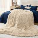 Bedsure Fluffy Beige Blankets Queen Size for Bed, Thick Sherpa Faux Fur Fleece Fuzzy Plush Winter Warm Heavy Soft Full Queen Blankets, Bedroom Decor Beige Gifts Cozy Gifts for Women Men, 90x90