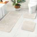 MIULEE Bathroom Rugs Sets 3 Piece with Toilet Mat and Runner Rugs, Non Slip Absorbent Microfiber Bath Mats Sets for Restroom, Machine Washable, 16''x24''+ U Shaped 20''x24''+24''x60'', Ivory