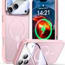 VOFATA [Upgraded Full Camera Protection] for iPhone 17 Pro Max Case with Camera Cover Stand [Fit for MagSafe][10FT Mil-Grade Protection] Translucent Magnetic iPhone 17 Pro Max Phone Case, Pink