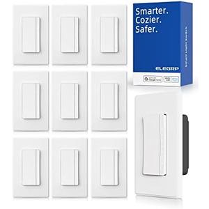 ELEGRP Smart Dimmer Light Switch DPR30, 2.4GHz Wi-Fi Dimmer Switch Compatible with Alexa and Google Assistant, Single Pole/3 Way, Needs Neutral Wire, No Hub Required, UL Listed, Matte White, 10 Pack