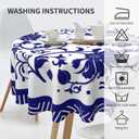 Blue and White Porcelain Paint Round Tablecloth Flower Table Cover Washable Tablecloths for Kitchen Dining Party Home Decor 60 inch