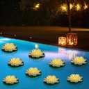 LACGO 24 PCS Water Activated Floating Lights - 6'' Waterproof Floating Lotus Light Battery Operated Artificial Floating Flowers for Pool Wedding Anniversary Garden Decoration(6 Inch, White)