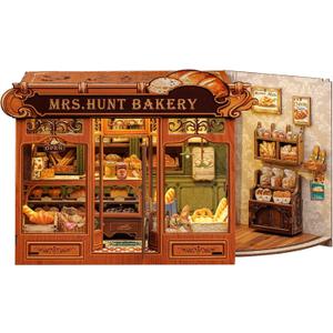 Book Nook Kit - DIY Miniature House Bakery Dessert Shop Dollhouse Kit for Adults, Booknook Tiny House Bookshelf Decor 3D Wooden Puzzle, Gifts for Family, Friends (Mrs.Hunt Bakery)