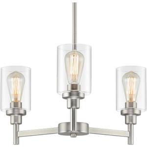 3 Lights Brushed Nickel Chandeliers for Dining Room Light Fixture Over Table, Entryway Chandelier for Foyer, Hallway Lighting Fixtures with Glass Shade for Kitchen Island Foyer Hallway