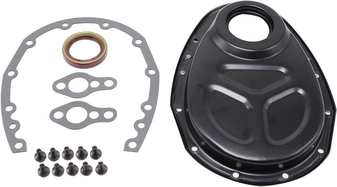 Black Timing Chain Cover Gaskets & Bolts Set for Small Block Chevy 265 283 327 350 383 & 400