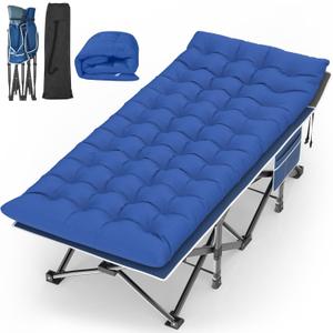 Suteck Camping Cot, 32In XXL Folding Camping Cot Heavy Duty Sleeping Bed for Adults 1200D Double Layer Oxford Cots for Camping W/Pillow Mat Carry Bag for Home Office Travel 900lbs (79"x32"x19", Royal Blue)