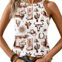 RoseSeek Women's Graphic Halter Tops Sleeveless Summer Tank Tops Western Outfits Cowgirl Concert Tops S