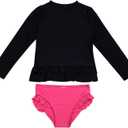 HODOSPORTS Girls Rash Guard Shirts Swimsuit UPF 50+ Quick Dry Two Piece Long Sleeve Bathing Suits (5-6 Years, Black/Hot Pink)