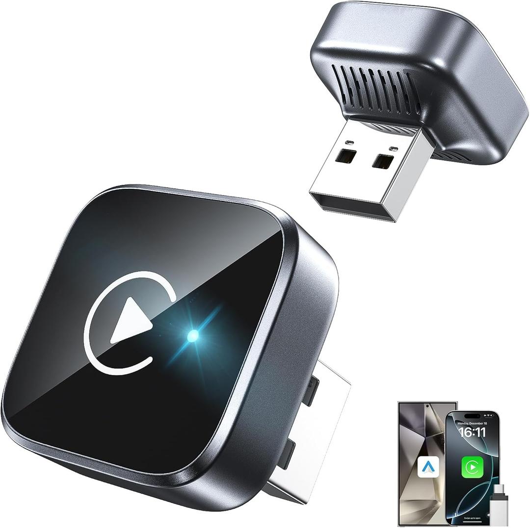2-in-1 Wireless CarPlay Adapter 2026 Support Apple CarPlay & Android Auto, Mini Bluetooth USB A & USB C Dongle Convert Wired to Wireless Compatible with iPhone & Android