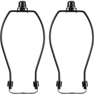 Lamp Harp 7 Inch, Saangseon Light Duty Polished Black Lamp Shade Holder Replacement with Finial and Detachable 3/8 Saddle Base, Set of 2 DIY Lighting Accessories
