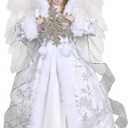 Lighted Angel Tree Topper, 14" Angel Christmas Tree Topper Lights with Snowflake, Battery Operated LED Tree Topper for Xmas Tree Top Decor Holiday New Year Home Ornament (White)