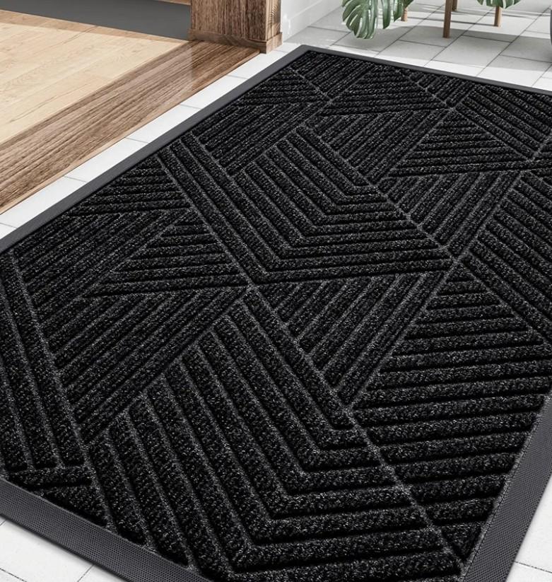 Smiry Front Door Mat Outside Entrance, Heavy Duty Sturdy Natural Rubber Doormat, Trap Dirt and Moisture, Easy Clean Low Profile Mats for Indoor Outdoor Entry, Irregular Triangle (29.5x17, Black)
