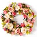 Peony Spring Wreaths for Front Door Outside 22 inch Handmade Summer Wreaths for Front Door Wall Window Decor in All Season(Large)