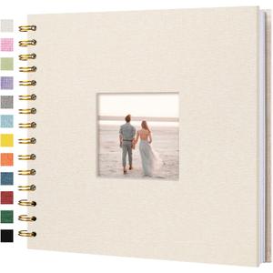 8 x 8 Inch Scrapbook Photo Album Linen Cover, Hardcover Kraft White Pages Memory Book, for Travel Wedding Guest Book Christmas Baby Shower (20 Sheets/ 40 Pages, Beige)