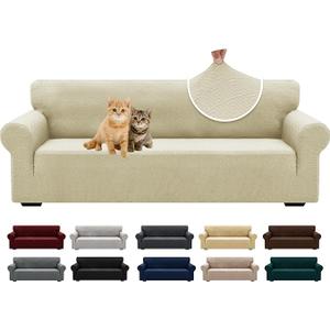 XINEAGE 2025 New Extra Large Couch Cover for 3 Cushion Couch (91"-110") 1 Piece Stretch Oversized Sofa Slipcovers Jacquard 4 Seater Furniture Protector Elastic Bottom for Kids,Pet (XL Sofa, Light Beige)