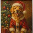 EKGJW Vintage Christmas Golden Retriever Wall Art Poster, Golden Retriever Lover Gifts, Funny Christmas Santa Dog Holiday Wall Decor Canvas Prints for Home Bedroom Living Room, 12x16 Inch