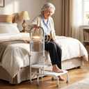 2 Step Stool with Handle for Elderly Heavy Duty Bed Steps for High Beds for Adults Two Step Stools for Seniors with Adjustable Handrail Non-Skid Platform LED Light Foot Stool for Kitchen Room (White)