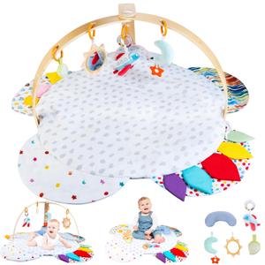 Baby Play Gym & Activity Mat | Stage-Based Developmental Activity Gym & Play Mat for Baby to Toddler, Wooden Tummy Time Mat with Detachable Sensory Toys, Baby Essentials Shower Gift | FSC-Certified Baby Play Gym & Activity Mat | Stage-Based Developmental Activity Gym & Play Mat for Baby to Toddler, Wooden Tummy Time Mat with Detachable Sensory Toys, Baby Essentials Shower Gift | FSC-Certified