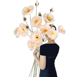 Fqueelvys Poppy Silk Flowers,6PCS Fake Poppy Flowers 41.3in Long Stem Poppies Flowers for Tall Vase Wedding Party Home Decor(Champagne)