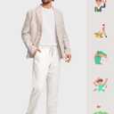 ISEEGZ 30" Men's Linen Pants Casual Dress Pants Drawstring Lightweight Business Trousers with 4 Pockets Beach Summer (White, M)
