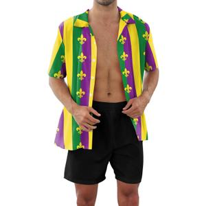 color cosplayer Mens Mardi Gras Button Down Short Sleeve Shirts Plus Size Holiday Costume for Men (Medium)