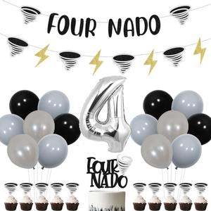 Fournado Birthday Decorations Tornado Themed 4th Birthday Party Decorations Banner Four Nado Cake Toppers Four Nado Garland Storm Theme Birthday Decoration Fournado Storm Weather Birthday Party Supply