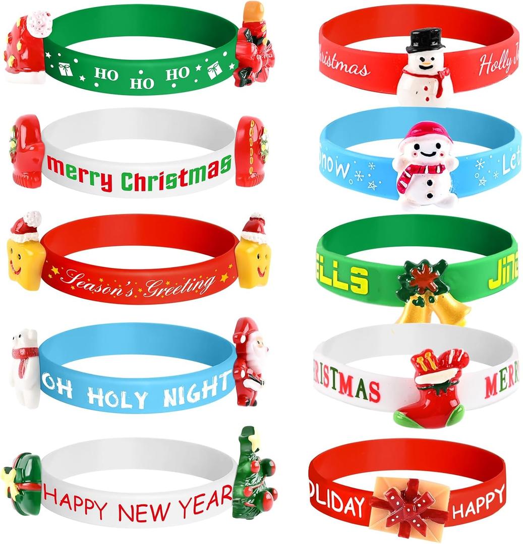 Morcheiong 40 Pieces Merry Christmas Rubber Bracelets Silicone Wristbands for Holiday Party Goodies Bags Stuffers Filler Favors Classroom Prizes School Class Exchange Supplies