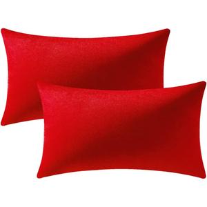Lumbar Pillow Covers 12x20 Christmas Red: Pack of 2 Cozy Soft Velvet Rectangular Modern Luxury Decorative Throw Pillow Cases for Sofa Couch Living Room Bed Home Decor