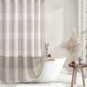 Awellife Farmhouse Taupe Shower Curtain for Bathroom Linen Texture Stripe Tassel Shower Curtain 72 X 72 Inches Neutral