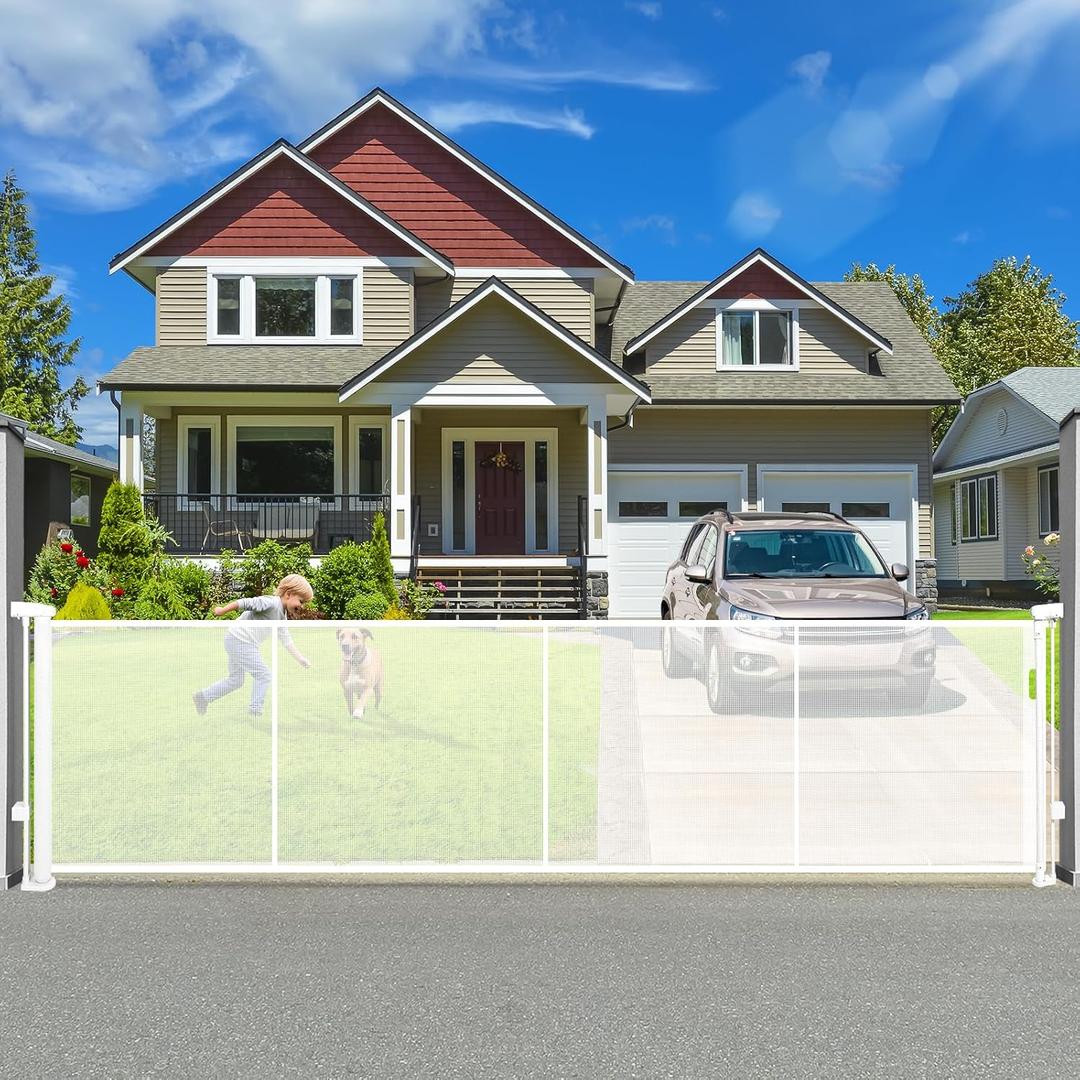 120" Retractable Baby Gate Extra Wide, 41" Tall Retractable Dog Gate for Stairs, Doorways, Decks, Mesh Gate Long Child Gate Pet Gate for Indoor, Outdoor, with Reinforced Mesh Rods, Dual Locks