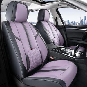 Coverado Front Seat Covers, 2 Pack Waterproof Seat Cover for Cars, Faux Leather Seat Covers with Lumbar Support, Car Seat Protectors Driver Car Seat Cushion Universal Fit for Most Cars (Black&Purple)