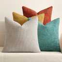 MIULEE Pack of 4 Couch Throw Pillow Covers 18x18 Inch Neutral Orange/Teal Soft Decorative Chenille Pillow Covers Farmhouse Accent Cushion Covers for Boho Home Decor Spring Sofa Bedroom Living Room