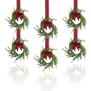 Small Christmas Wreath, 6 Pcs Mini Christmas Wreaths for Cabinets, Small Cabinet Wreaths for Kitchen Cabinet Window Door Farmhouse Christmas Party Decorations Candle Rings Fireplaces (G)