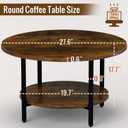 FAMIDGE Round Coffee Table, 27.6" Circle Coffee Table for Living Room, 2-Tier Wood Accent Center Table with Open Storage Industrial Design Home Furniture, Rustic Brown