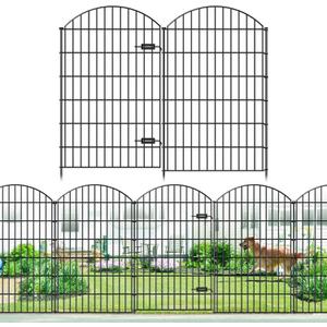 Metal Garden Fence with Gate 48in (H) x 12.7ft (L), 1 Gate+ 4 Panels Dog Fence Border Fences Animal Barrier, No Dig Garden Fencing for Yard Flower Bed Lawn Patio Outdoor, ECG4805G, Black