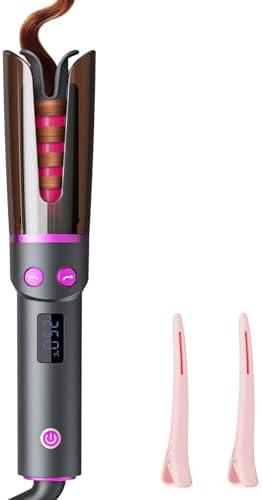 Negative Ion Automatic Rotating Curling Iron – Smart Tangle-Free, Dual Voltage, Anti-Scald, Portable Ceramic-Coated Auto Hair Curler for Travel & Home Use（1inch