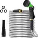 TVKB Garden Hose 100ft Stainless Steel Water Hose Super Tough Flexible Water Pipe with Brass Fittings and Sprayer Nozzle, No Kink, Rust Proof