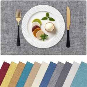 Homaxy Cloths Placemats for Dining Table Set of 6, Heat Resistant Washable Cotton Linen Blend Table Mats, Easy to Clean Place Mats for Indoor Outdoor Party Kitchen Decoration, 13" x 19", Dark Grey