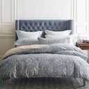 SLEEPBELLA Duvet Cover King Size, 600 Thread Count Cotton Beige & Bluish Grey Printed with Luxurious Leaves Pattern Reversible Botanical Comforter Cover Sets, Bedding Set 3Pcs (King, Beige Paisley) (King 104"x90")