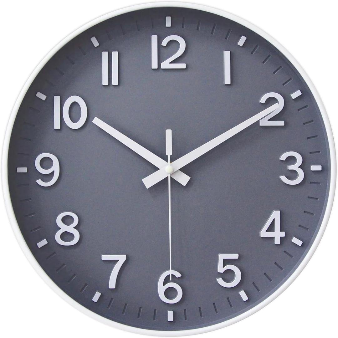 HZDHCLH Grey Wall Clock 12 Inch Silent Non Ticking Clock for Living Room Bedroom Kitchen Office Decor