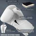 Boxing Gloves for Men & Women Pro Training | Wrist Protection 15 Hook & Loop | Triple Latex Padding | PU Leather for Muay Thai MMA Kickboxing Sparring|Sizes 10-16 oz (White)