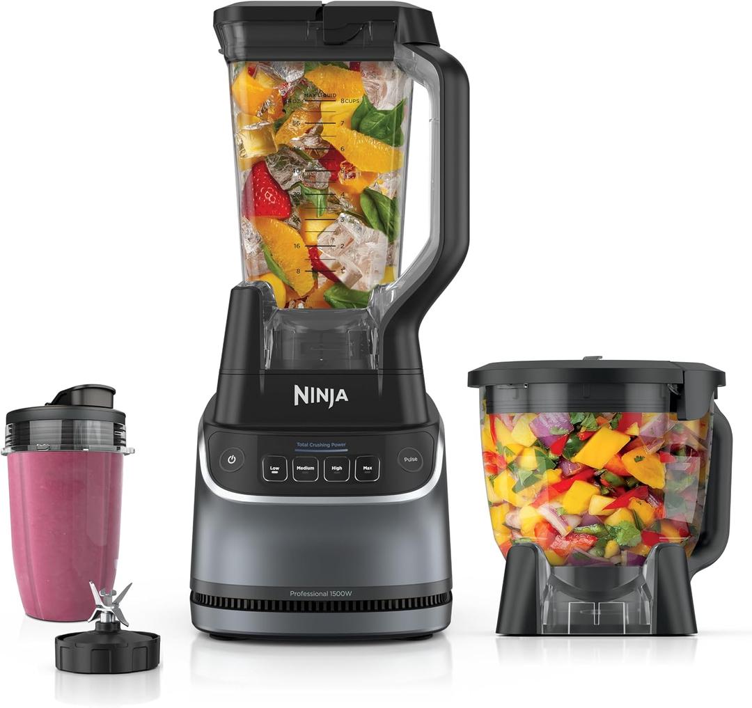 Ninja UltraCrush Pro Kitchen System, 1500W, 72oz Blender, Silver, BP401 Total Crushing Tech for smoothies, ice crush & chopping. 72-oz blender, 8-cup processor & 18-oz to-go cup