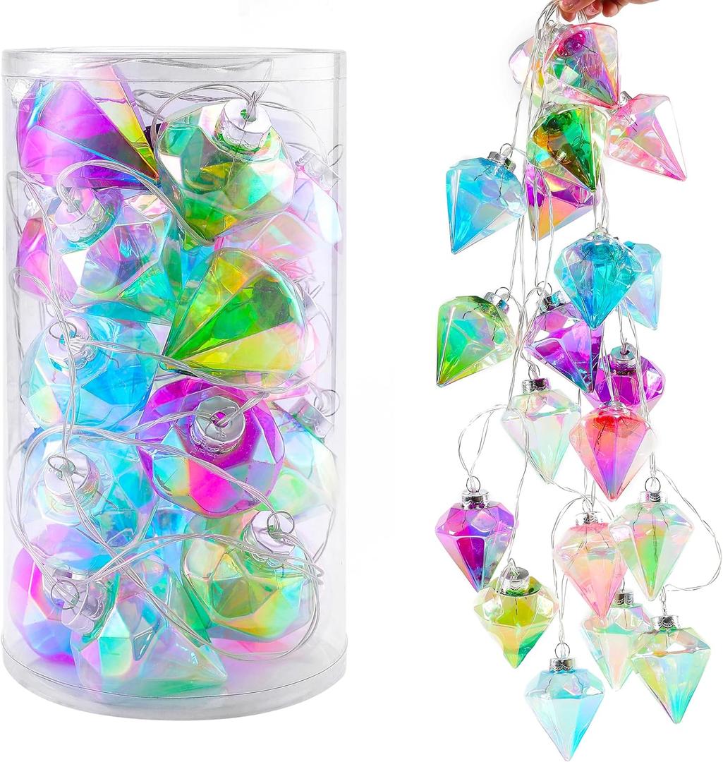 Amooca Christmas Balls Ornaments Hanging Garland Decorations with LED Lights 20pc 12.2ft for Window Wall Stair Railing Xmas Tree Holiday Party Home Decor with Timer Colorful Rainbow Pyramid Balls