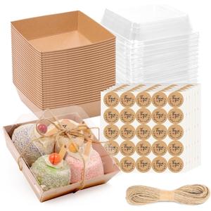 150 Pack Charcuterie Boxes with Clear Secure Lids, 4.7x4.7x2.6 Inches Brown Square Disposable To Go Containers Cookies Boxes for Sandwich, Pastry, Dessert