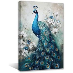 QIXIANG Elegant Peacock Canvas Paintings Art Animal Prints Bedroom Decor Framed Ready to Hang (Peacock, 16.00" x 24.00")