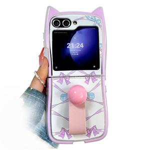 GO-VOLMON Kawaii Woman Case for Samsung Galaxy Z Flip 6 Cat Ears Design, Cute Cartoon Case for Galaxy Z Flip 6 Kitty Shape Cover Soft TPU, Creative Funny Girly Case for Z Flip 6 -Blue