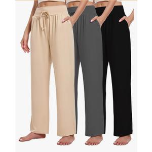 Kivdol 3 Pack Women's Lounge Pants Wide Leg Yoga Sweatpants with Pockets High Waisted Drawstring Lounge Loose Workout Jogger. XXL