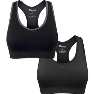 Women's Seamless Racerback Sports Bra High Impact Support Yoga Gym Workout Fitness (X-Large, 2pcs (Black,grey))